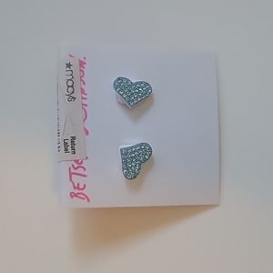 NWT Betsy Johnson Blue pave hearts earrings